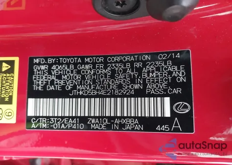 2014 Lexus Ct 200H z USA, uszkodzony, nr VIN JTHKD5BH4E2182924